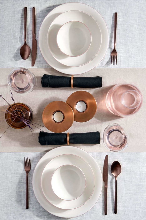 Hermia Juego de Cena de Porcelana 18 Piezas Cobre y Blanco